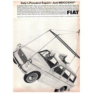 1965 Fiat 1100D Italy's Proudest Export Vintage Print Ad Sexy Girl on Roof Art